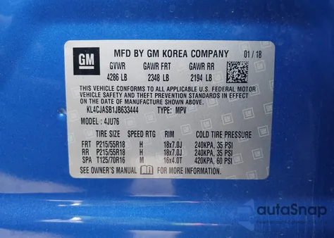 2018 Buick Encore Preferred from USA, damaged, VIN KL4CJASB1JB633444